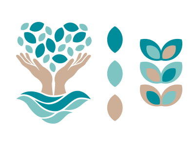 Empower | Heal | Advocate: Logo Development color palette hands icon leaves logo ocean tree vine waves