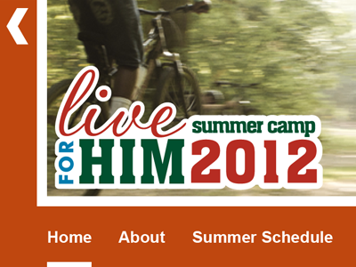 Live For Him Summer Camp 2012 aachen camp christian futura logo navigation passions conflict photo script slab serif slider summer typesetting typography web