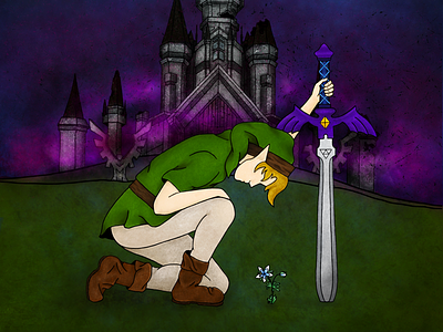 From the Ashes of Hyrule: Tentatively Finished castle illustration kneeling lettering procreate sword zelda