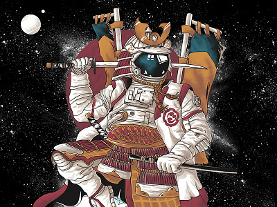 Samurai Astronaut astronaut galaxy hokusai moon nasa samurai space stars t shirt ukiyo warrior waves