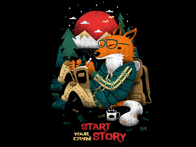 Fox Start Your Own Story adventure animal books camping fox illustration moon poster story t shirt tee