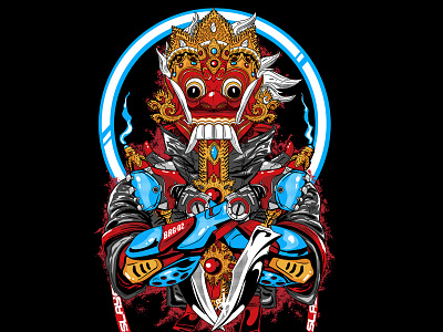 Raid Division bali barong cyberpunk knife mask poster rangda t shirt tee warrior