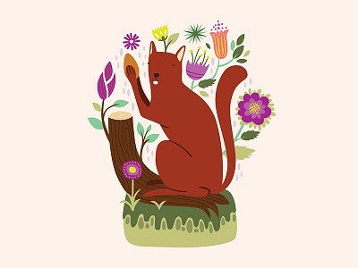 squirrel illustration floral flower illustration squirrel