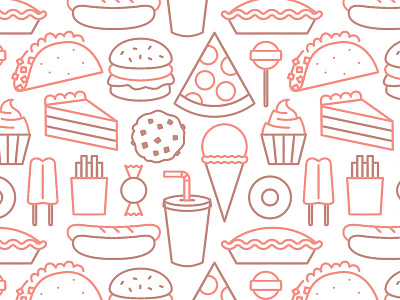 Food Pattern cheeseburger cookies cupcakes donut fries ice cream icons pie pizza popsicles soda tacos