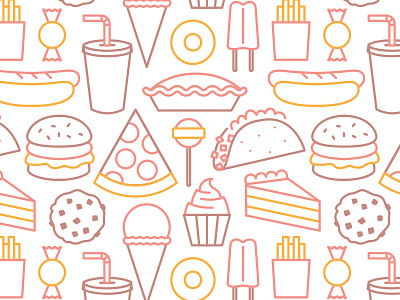 Junk Food cheeseburger cookies cupcakes fries ice cream icons pattern pie pizza popsicles tacos