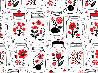 Jars floral flower flowers illustration jars pattern repeat