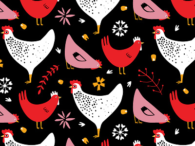 Year of the Rooster chicken folk pattern