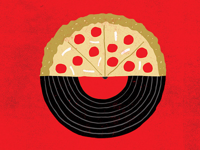 Pizza Vinyl Night editorial illustration mash up pizza pop up vinyl