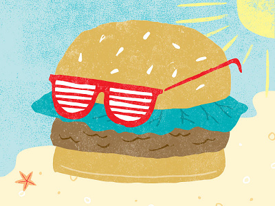 Even burgers need vacations... burger editorial illustration restaurant sunglasses