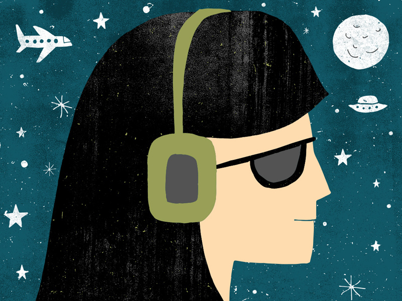 headphones radio music profile portrait night space illustration