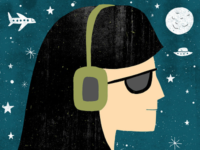 headphones illustration music night portrait profile radio space