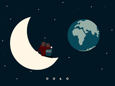 Watching the earth boy couple earth girl illustration love moon night photoshop space