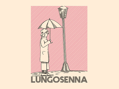 LUNGOSENNA girl illustration lamp night paris photoshop rain umbrella