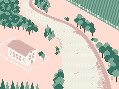 Landscape of Val di Sole green home illustration isometric italia italy landscape pink river tree trentino