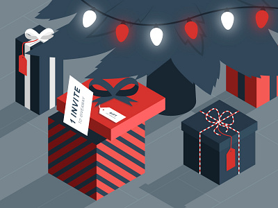 Christmas Invite christmas dribbbleinvite gift illustration invitation invite isometric presents tree vector xmas