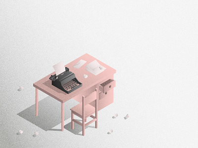 Typewriter grain illustration isometric minimal paper pink retro typewriter vintage wallpaper