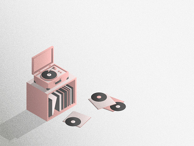Record Player grain illustration isometric minimal paper pink recordplayer retro vintage vinyl wallpaper