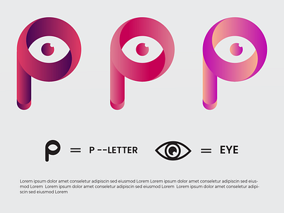 Gradient Letter P + EYE Logo Concept alphabet logo business logo company logo emblem font logo gradient logo see