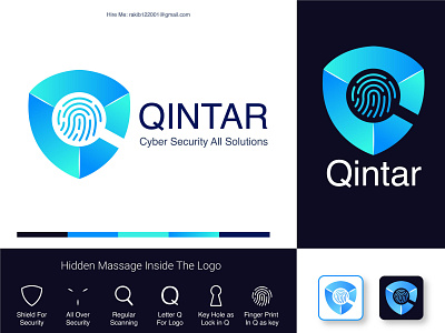 QINTAR CYBER SECURITY Morden logo Brandring Design | IT, Q branding business corporate cyber data design logo morden networks q security shield