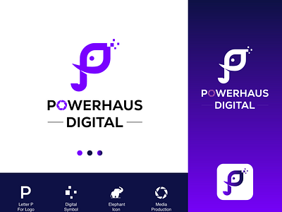 Powerhaus Digital logo Design | p, ELEPHANTS aperture branding design digital elephants logo p photography video