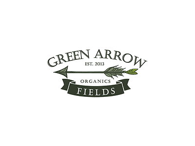 Green Arrow arrow branding fether fields food green harvest logo organic ribbon vintage