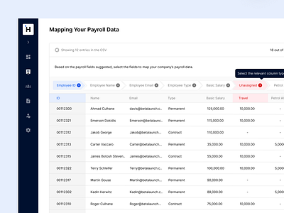 Humanised - Maping Payroll Data beta launch betalaunch clean clean design clean ui dashboard hr hrm human resources minimalist payroll services product design saas salary salary slip srilanka tabel tooltip userinterface