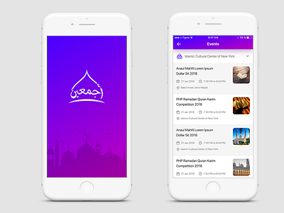 Azmain App Design WIP adan events figma gradient masjid purple splash ui ux