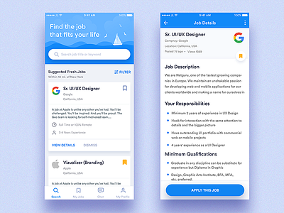 Job List & Details app chat class design details illustration job online search teach ui ux