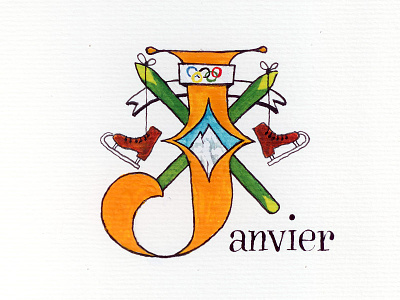 Janvier Drawing calendar decorated illustration january janvier lettering letters serif