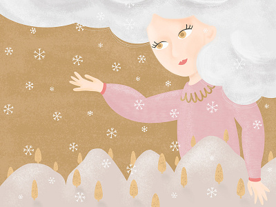 Mother Winter fall gold grey illustration mother mountains pink snow snowing winter