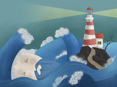 Old man and the sea illustration lighthouse loneliness lonely old man sea storm stormy