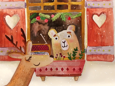 Turn the Christmas music on! advent bear chritsmas deer illustration watercolour