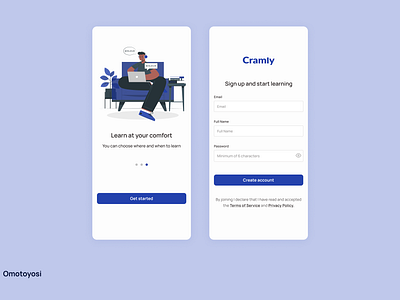 Simple signup page app design language app ui