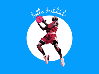 Hello, Dribbble ball basketball debut dribbble first illustrator jordan lowpoly michael nba poly shot