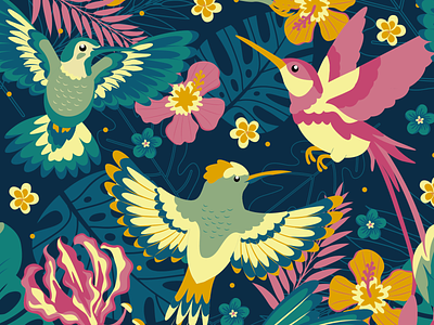 HummingBirds colors digital digital art flowers graphic design illustration natural nature print vector
