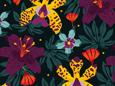 Orchids colors design digital art floral flowers illustration kropsiland natural pattern print vector
