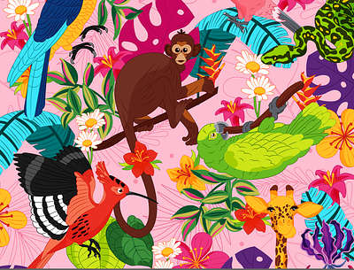 Tropikal Jungle animals birds colombia colors design digital art flowers illustration illustrator natural print tropical vector