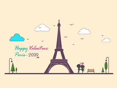 Happy Valentine - 2099 cloud eiffel tower french illustrator. valentine