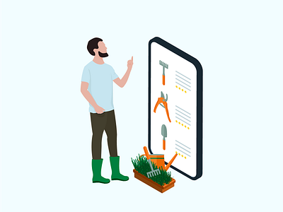 Online shopping. Tools for gardening. application choice garden illustration isometric online online shop store tools vector