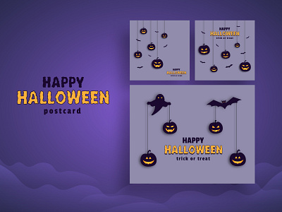 Happy Halloween postcard set banners graphic design halloween illustration postcard vector