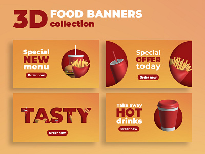 3D Food banners collection 3d banners food graphic design icon illustration post web