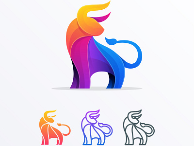 abstract bull full color illustration logo design