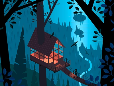 Social Distancing illustration isometric lake night treehouse vector wilderness woods