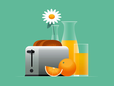 Breakfast breakfast fruit orange orange juice still life toast toaster vector vector illustration