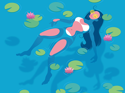 Floating illustration lilypads meditation nature pond relaxation vector