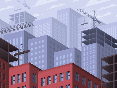 Cityscape architecture buildings construction cranes development illustration isometric urban vector