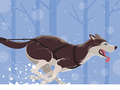 Sled Dog cold dog husky illustration sled dog snow vector winter woods