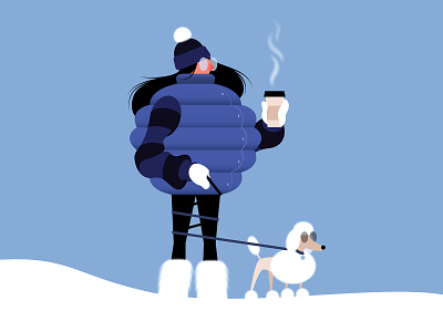Puffy Vest clothing coat coffee dog illustration jacket poodle snow vector walk winter