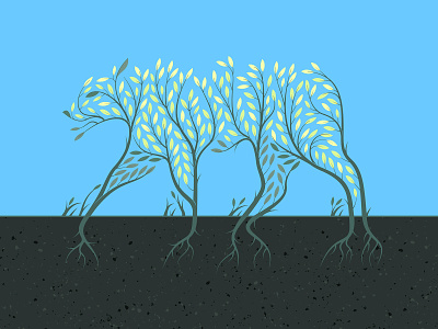 Bear bear bush conceptual illustration leaves roots shrub vector