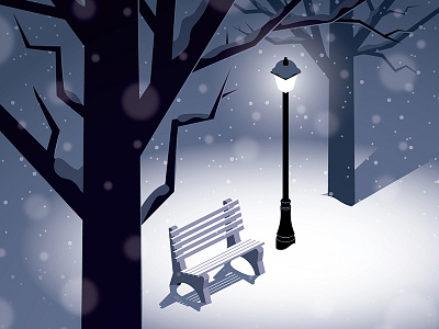 Park Bench bench night park snow streetlight